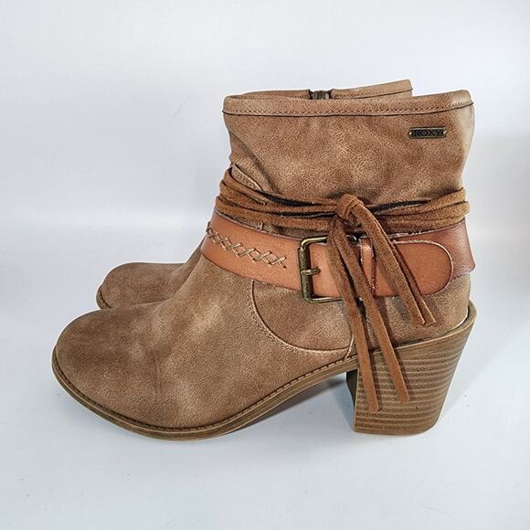 Roxy Boho Dallas Tan Faux Leather Ankle Boots - Picture 1 of 9